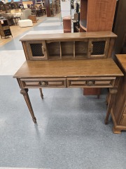 WOOODEN DESK WITH SLIDING DOOR COMPARTMENTS