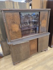 ANTIQUE SOLID WOODEN 2 PICE HUTCH W\/ SLIDING DOORS