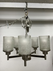 Modern Chrome & Frosted 5 lite Chandelier