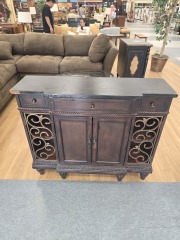 SMALL 3 DRAWER SIDEBOARD W\/ ORNATE METAL DOORS