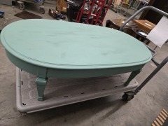 MATTE TEAL PAINTED OBLONG COFFEE TABLE