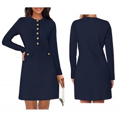 2558R9 | NENONA Dressy Casual Fall Winter Trendy Mini Sweater Dress | SMALL \/ 4-6 | NAVY