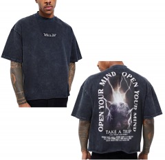 2559R9 | BOOHOOMAN Oversized Boxy Washed Graphic Raw Hem T-shirt | SMALL | GREY