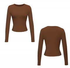 2588R9 | MICAS Basic Solid Round Neck Long Sleeve Top | LARGE | COFFEE