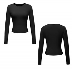 2587R9 | MICAS Basic Solid Round Neck Long Sleeve Top | LARGE | BLACK