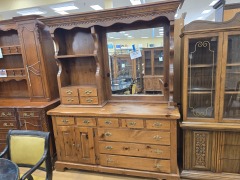 ROUGH CUT PINE 8 DRAWER 2 DOOR DRESSER W\/ MIRROR HUTCH TOP