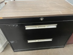 Black Lateral Two Drawer Filing Cabinet with Laminate Top
