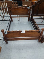 PINE FULL\/QUEEN BED FRAME W\/BALL POSTS
