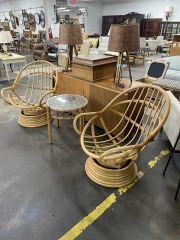 Vintage MCM Papasan Swivel Rocker Chair