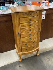 Stunning Oak Seven Drawer Standing Jewelry Armoire