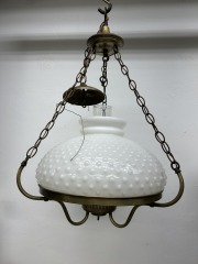 MCM Milk Glass Hobnail Chandelier