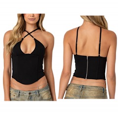 2626R12 | EDIKTED Lou Crossover Beaded Corset | SMALL | BLACK