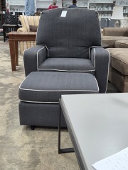 Grey\/White Swivel Chair W\/Ottoman
