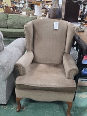 Tan Corduroy Wingback Chair