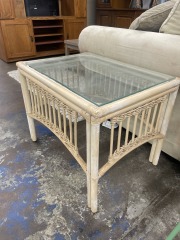 Costal Vibes Bamboo Glass Top Side Table