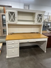 White & Wood Farmhouse Hutch Top Desk