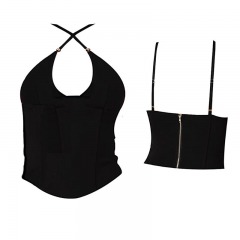 2626R12 | EDIKTED Lou Crossover Beaded Corset | SMALL | BLACK