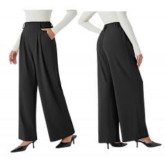 2646R12 | HALARA Flex High Waisted Pocket Wide Leg Waffle Work Pants | LARGE (14) \/ PETITE | BLACK