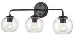 Studio Design Collection Porter Triple Vanity Light Matte Black Finish w\/Clear Glass Shades