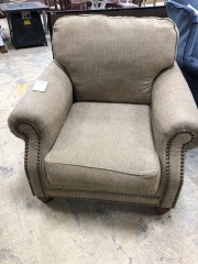Beige Arm Chair w\/ nailheads