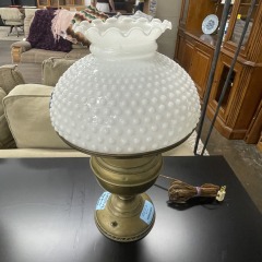 Antique Hobnail Milk Glass Hurricane Lamp