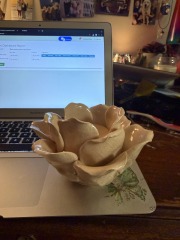 Porcelain Votive Candle holder, cabbage leaf texture in flower pedal design