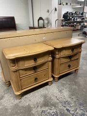 Blonde Wood Traditional Three-Drawer Nightstands (Each)