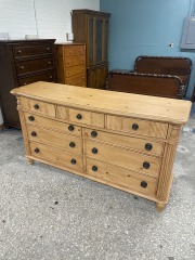 Blonde Wood Traditional Nine-Drawer Dresser