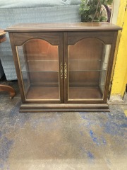 Vintage Wood Curio Cabinet with Lamp