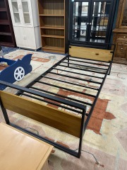 Minimalist Black Metal & Wood Twin Bed-Frame