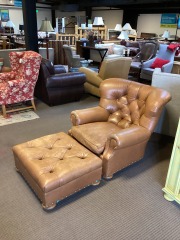 Leather Chair & Ottoman Set