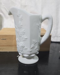 Vintage Westmoreland White Milk Glass 9\u201d Pitcher Paneled Grape