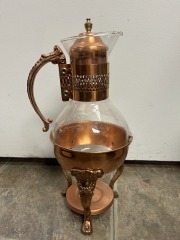 Vintage Copper Brass Coffee Carafe Glass Pot with Warmer & Stand