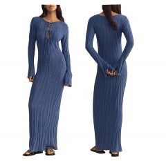 2693P4 | ANTHROPOLOGIE Sunday in Brooklyn Cutout Long-Sleeve Midi Sweater Dress | EXTRA SMALL | BLUE