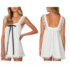 2687P4 | EDIKTED Rayne Lace Babydoll Mini Dress | SMALL | WHITE