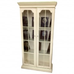 Cream with Green Accent 2  Door Cabinet with 3 Glass Shelf
