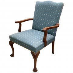 Blue and Tan Patterned Claw Foot Chair with Nailhead Trim