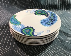 Royal Norfolk White w\/ Blue & Green Paisley Ceramic Dinner Plates 10.5\