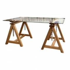 Trestle Chrome Saw Horse Table W\/Glass Top