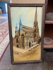 Vintage Church Original Painting In Ornate Frame
