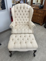 Beige Wing Chair w\/ottoman