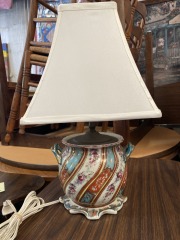 Vintage Hand-Painted Gilded Porcelain Floral Lamp