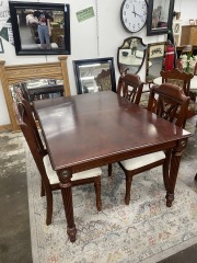 Traditional Wood Dining Table with Leaf & Four Dining Chairs