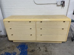 Painted Butter Yellow Rattan Dresser