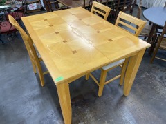 Blonde Wood Bar Height Table with Leaf and 3 Chairs
