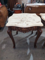 STONE TOP CARVED END TABLE