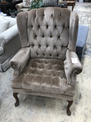 Taupe Tufted Wing Back Chair