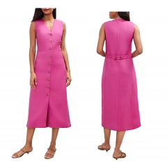 2801R11 | ANN TAYLOR Linen Blend V-Neck Shirtdress | Size 14