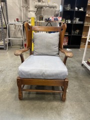 Nice Antique Chair With Blue Cushion.