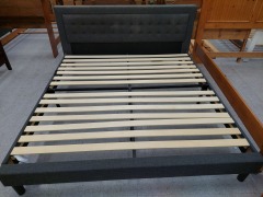 KING SIZE GRAY UPHOLSTERED BED FRAME